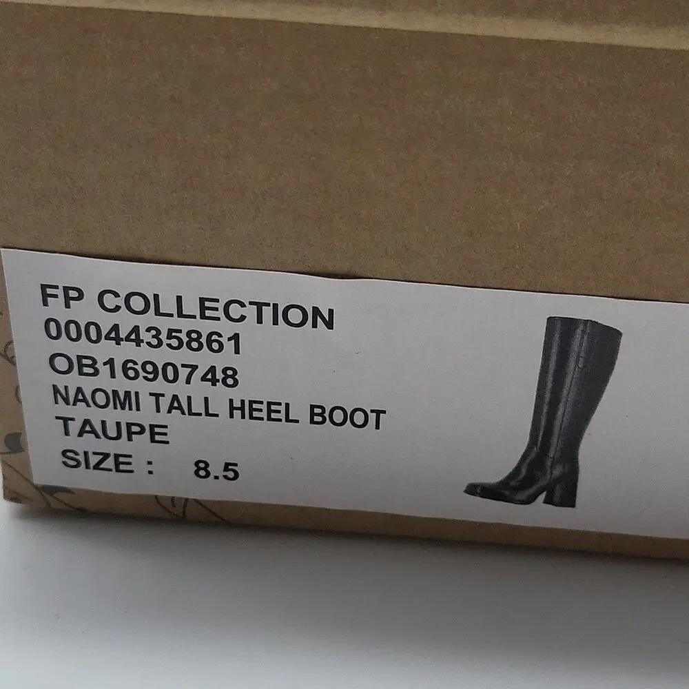 Free People Naomi Tall Heel Boots Taupe Leather Size 8.5 Knee High Block Heel